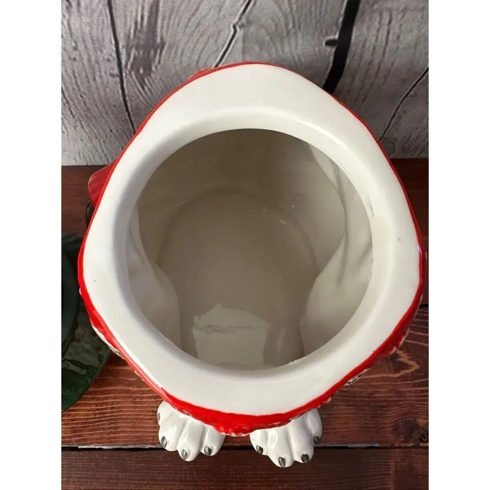 Blue Sky Clay Works Boston Terrier Christmas Cookie Jar Santa Hat Sweater 13.5”